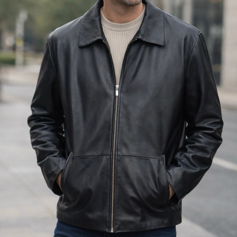 Robert Comstock Expedition Black Leather Jacket L